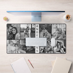 Modern Family Eight Photo Collage Black and White Desk Mat