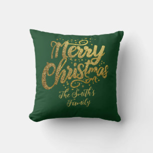 Modern Family Gold Glitter Script Christmas  Throw Pillow