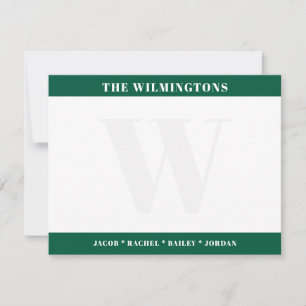 Modern Family Initial Hunter Green Stationery Card