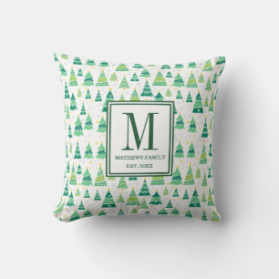 Modern Family Initial Monogram Christmas Throw Pillow