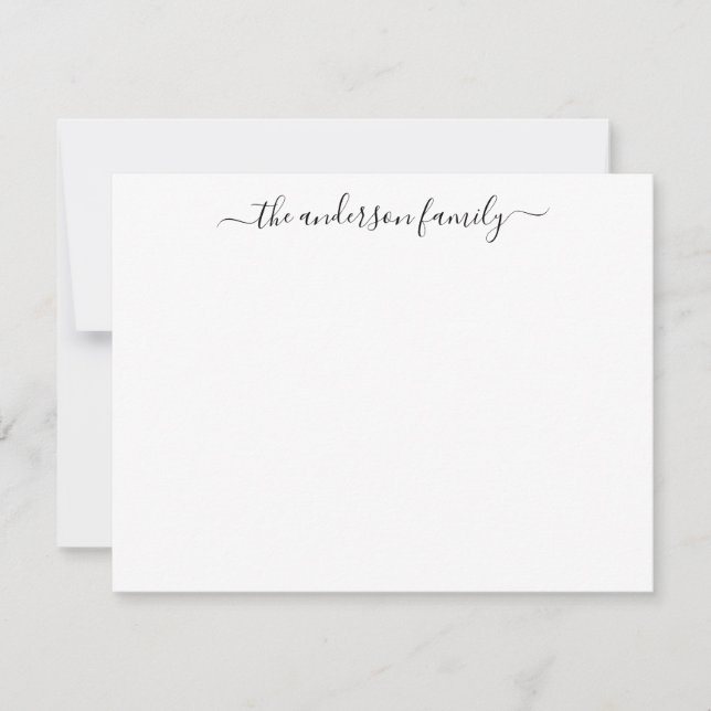 Modern Family Last Name Black Script Calligraphy Card (Front)
