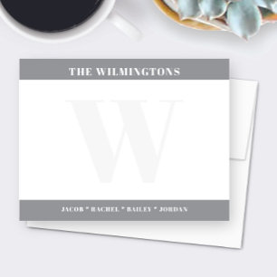 Modern Family Last Name Initial Grey Stationery Card