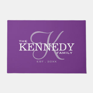 Modern Family Last Name Monogram Initial Purple Doormat