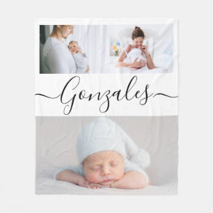 Modern Family lastname Script Personalized Photos  Fleece Blanket