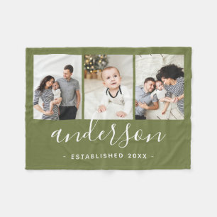 Modern Family Monogram 3 Photo Collage Fleece Blanket