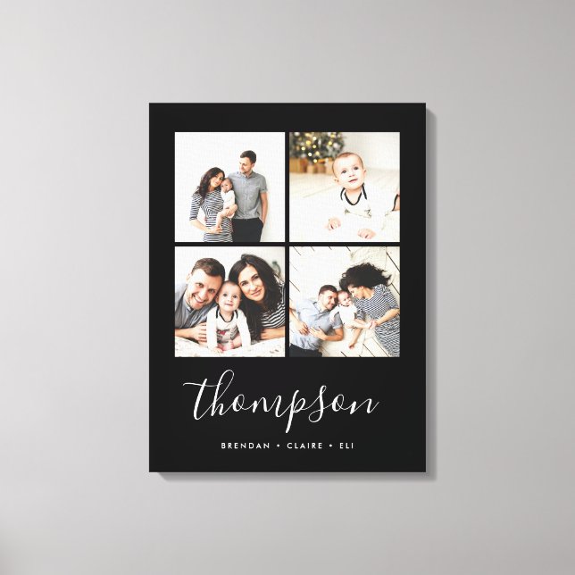 Modern Family Monogram 4 Photo Collage Canvas Print (Front)