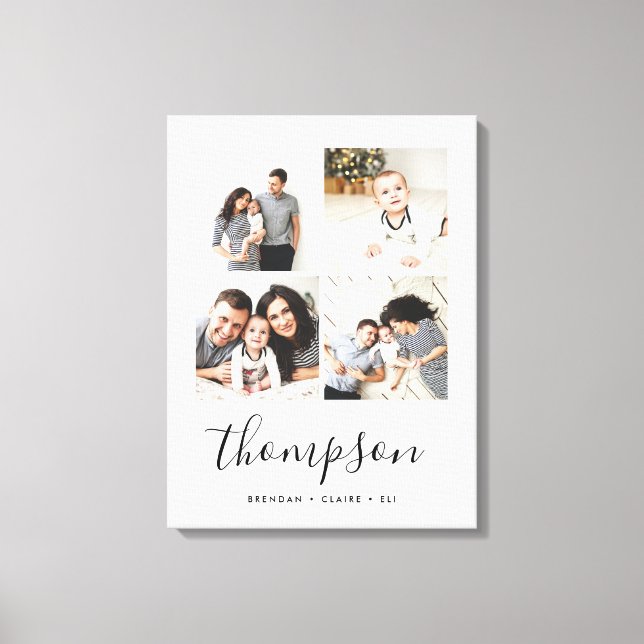Modern Family Monogram 4 Photo Collage Canvas Print (Front)