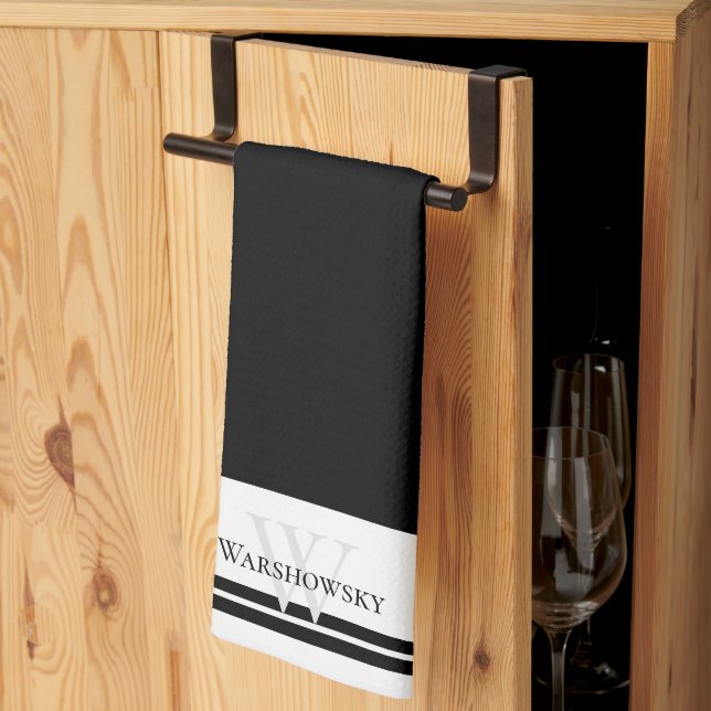 Modern Family monogram Black and White Kitchen Towel (Thirds Fold)