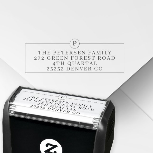 Modern family monogram initial return address self-inking stamp (Creator Uploaded)