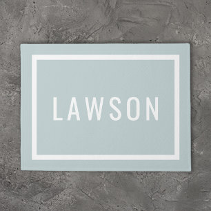 Modern Family Monogram   Light Blue Doormat