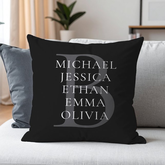 Modern Family Monogram Personalized Names Throw Pillow (Creator Uploaded)