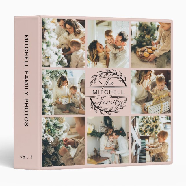 Modern Family Monogram Photo Collage Blush Pink Binder (Front/Spine)