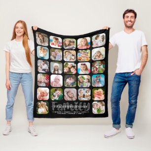 Modern FAMILY Name 27 Photo Collage Personalized Fleece Blanket