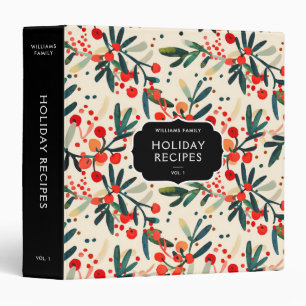Modern Family Name Holly Berries Holiday Recipe Binder