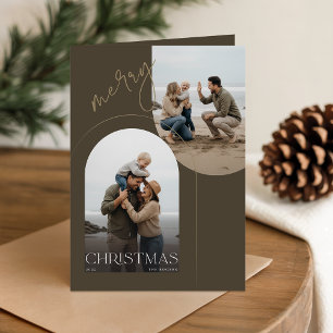 Modern Family of 3 Beach Photo Christmas Folded Holiday Card
