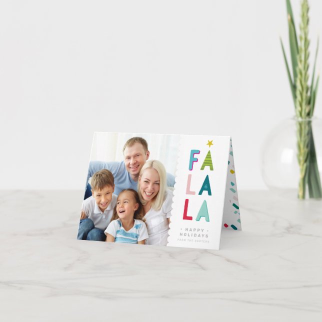 MODERN FAMILY PHOTO bold bright colourful fa la la Holiday Card (Front)