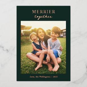 Modern Family Photo Christmas Rose Gold Foil Holiday Card