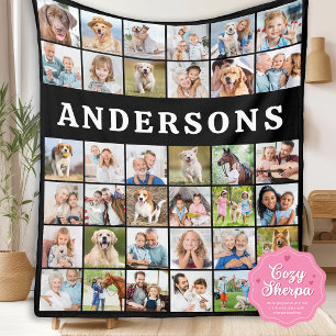 Modern Family Photo Collage 36 Personalized Black Sherpa Blanket