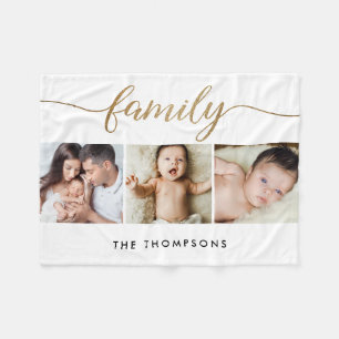 Modern Family Photo Collage 3 Custom Photos Fleece Blanket