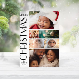 Modern Family Photo Collage Black White Minimalist Card