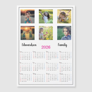 Modern family photo collage magnetic 2026 calendar
