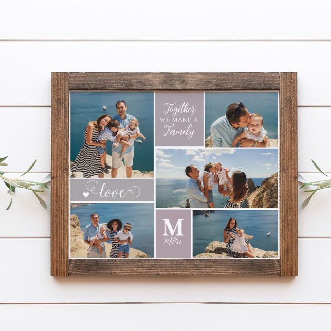 Modern FAMILY Photo Collage Monogram Name 5 photos Poster (Creator Uploaded)