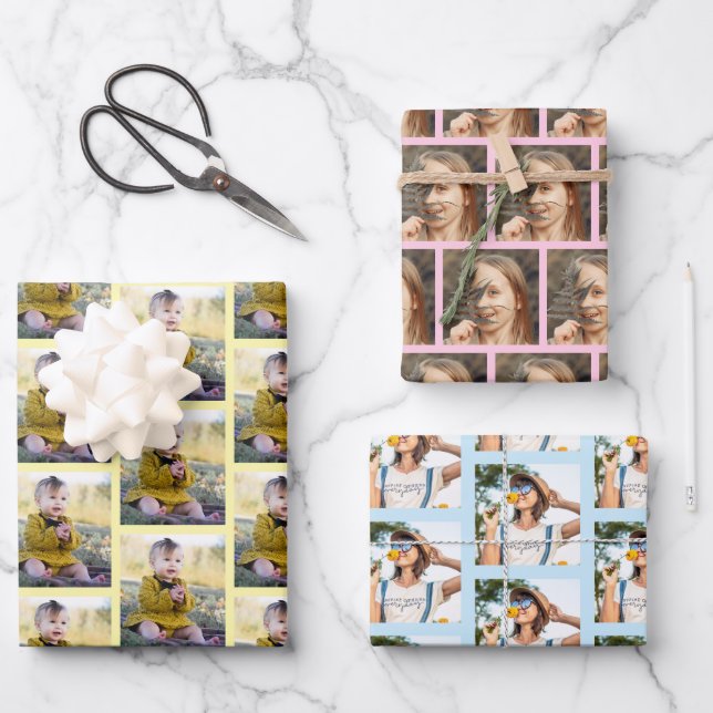 Modern Family Photo Collage Pattern Christmas Wrapping Paper Sheet (Front)