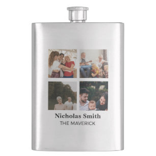 Modern Family Photo Collage Personalized Name Hip Flask
