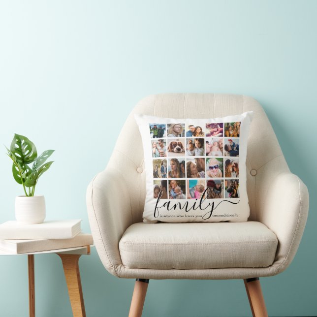 Modern Family Photo Collage Throw Pillow (Chair)