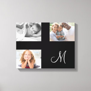 Modern Family Photo Custom Collage Monogram Canvas Print