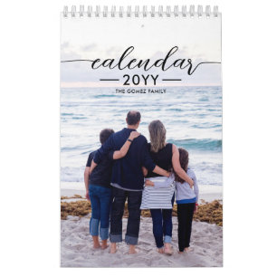 Modern Family Photo Elegant Script Custom Year Cal Calendar