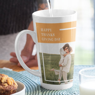Modern Family Photo& Happy Thanksgiving Day Gift Latte Mug