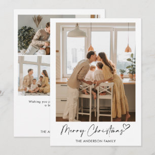 Modern Family Photo Heart Script Merry Christmas Holiday Card