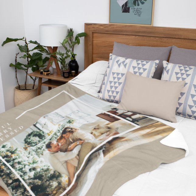 Modern Family Photo | Joyful Merry Blessed  Sherpa Blanket (Creator Uploaded)