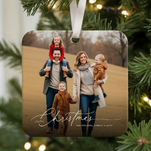 Modern Family Photo Keepsake Joyful Christmas Ceramic Ornament