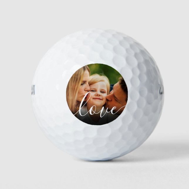 Modern Family Photo Love Script Typography Golf Balls (Front)