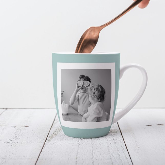 Modern  Family Photo Mint Simple Lovely Gift Latte Mug (Creator Uploaded)