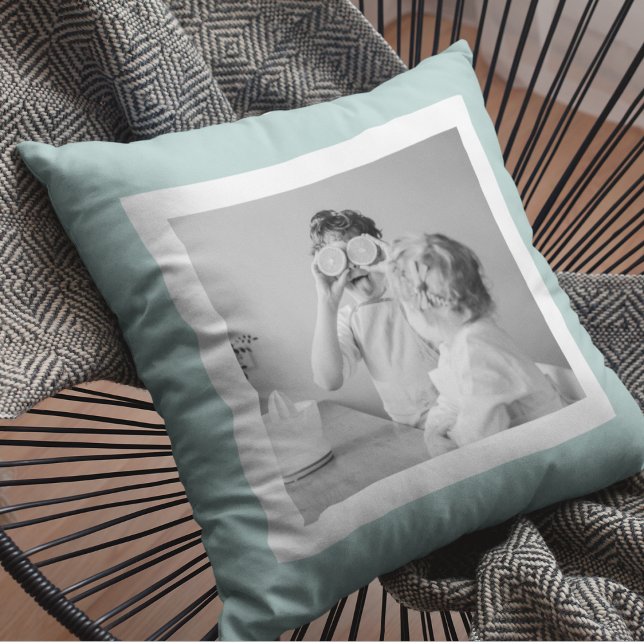 Modern  Family Photo Mint Simple Lovely Gift Outdoor Pillow (Creator Uploaded)