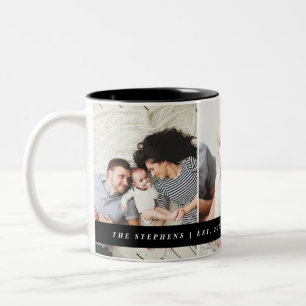 Modern Family Photo Monogram and Established Date Two-Tone Coffee Mug
