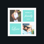 modern family photo pastel monogram canvas print<br><div class="desc">Pastel colour palette two photo customized wall art with elegant script "love" and "family" and your own monogram and date. Beautiful personalized home decor accent</div>