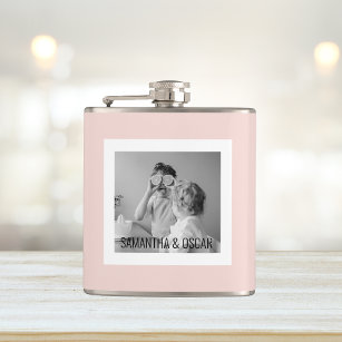 Modern  Family Photo Pastel Pink Simple Gift Hip Flask