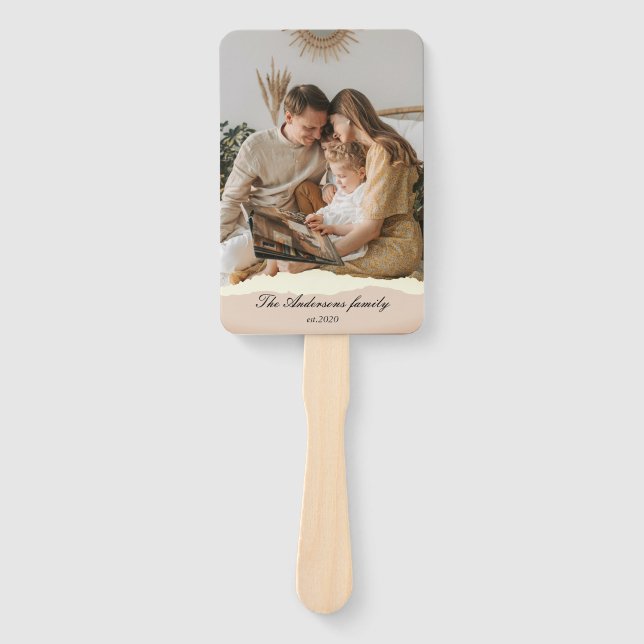 Modern Family Photo & Personalized Name Gift Hand Fan (Front)