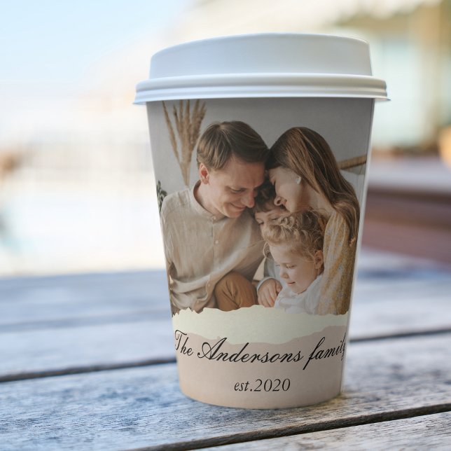 Modern Family Photo & Personalized Name Gift Paper Cups (Creator Uploaded)