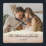 Modern Family Photo & Personalized Name Gift Square Wall Clock<br><div class="desc">Modern Family Photo & Personalized Name Gift</div>