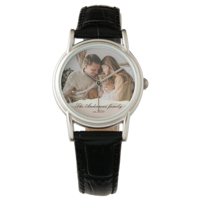 Modern Family Photo & Personalized Name Gift Watch (Front)