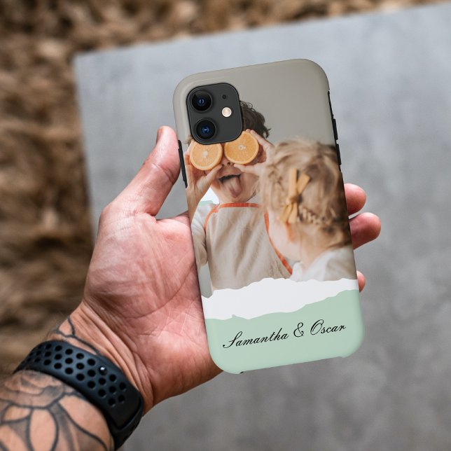 Modern Family Photo & Personalized Name Mint Gift Case-Mate iPhone Case (Creator Uploaded)