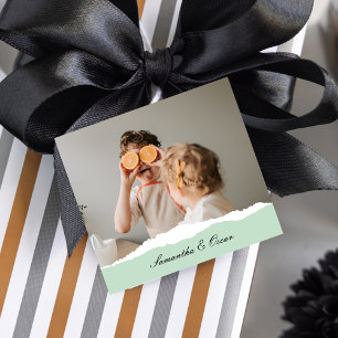 Modern Family Photo & Personalized Name Mint Gift Favour Tags