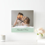 Modern Family Photo & Personalized Name Mint Gift Square Wall Clock<br><div class="desc">Introducing the Modern Family Photo & Personalized Name Mint Gift! This unique and thoughtful gift is designed to celebrate and cherish your family's special moments.Give the gift of cherished memories and personalized sweetness with the Modern Family Photo & Personalized Name Mint Gift. It's a meaningful and delightful way to celebrate...</div>