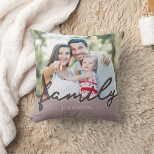 Modern Family Photo Script Trendy Keepsake Throw Pillow