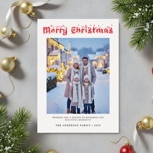 Modern Family Photo Snowy Script Christmas Holiday Card (Creator Uploaded)